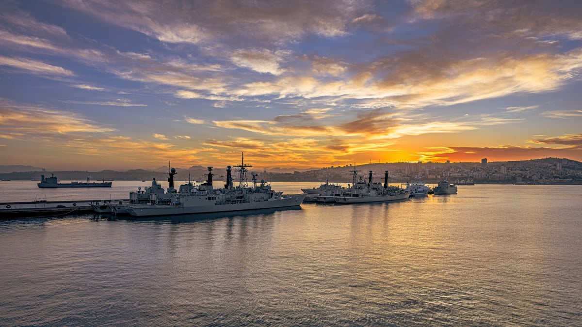 Naval ships at port